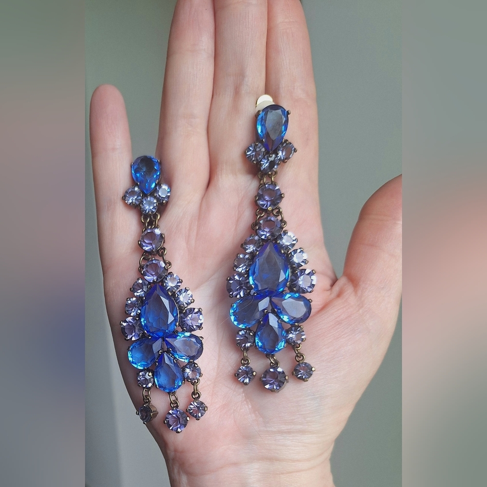 Badgley Mischka Couture blue and purple crystal clip on statement earring